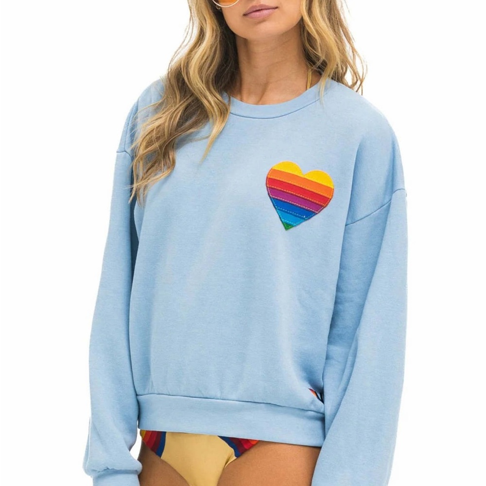 EUC Aviator Nation S Rainbow Heart Stitched Relaxed Crew Sweatshirt